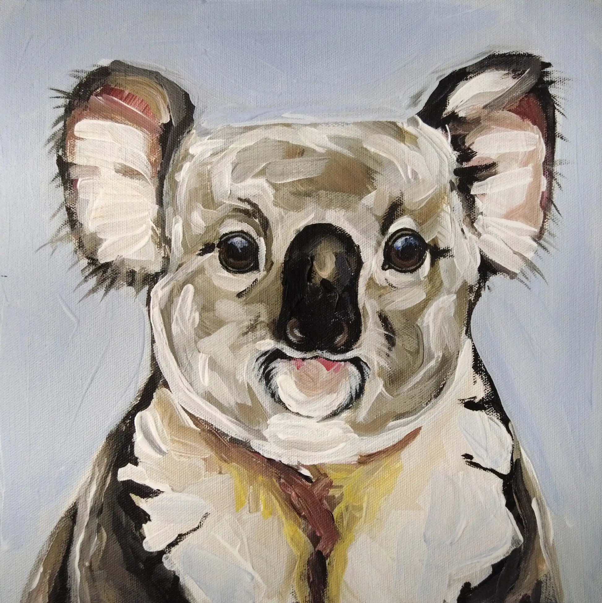 Handgemaltes Koala Acrylgemälde 30×30 cm – ruhiges Tierportrait in Grau und Eukalyptusgrün auf Leinwand