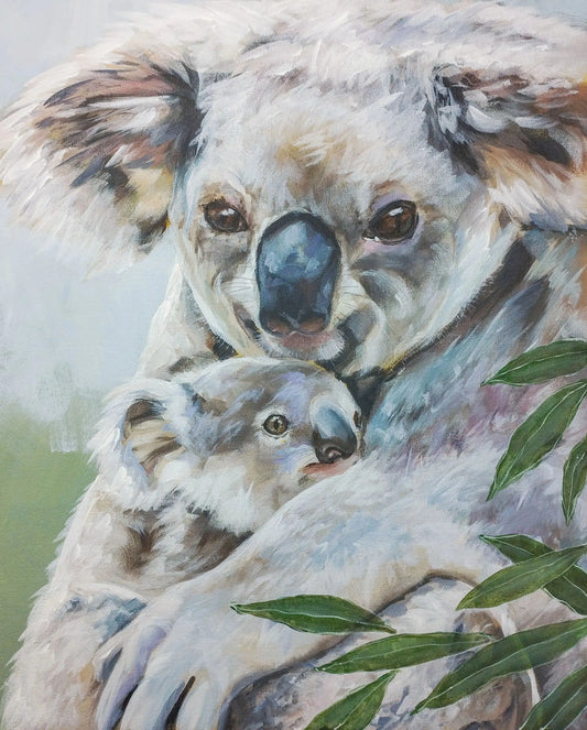 Handgemaltes Koala Acrylgemälde 40×50 cm – weiches Fell, warme Grautöne, ausdrucksstarkes Tierporträt