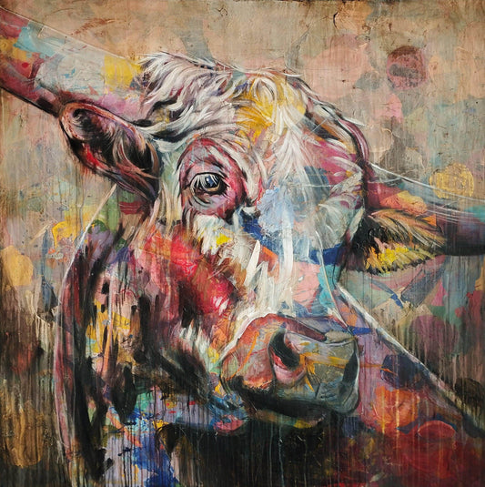 Gemälde Mozarts Kuh – handgemaltes Original Acrylbild (140 x 140 cm)