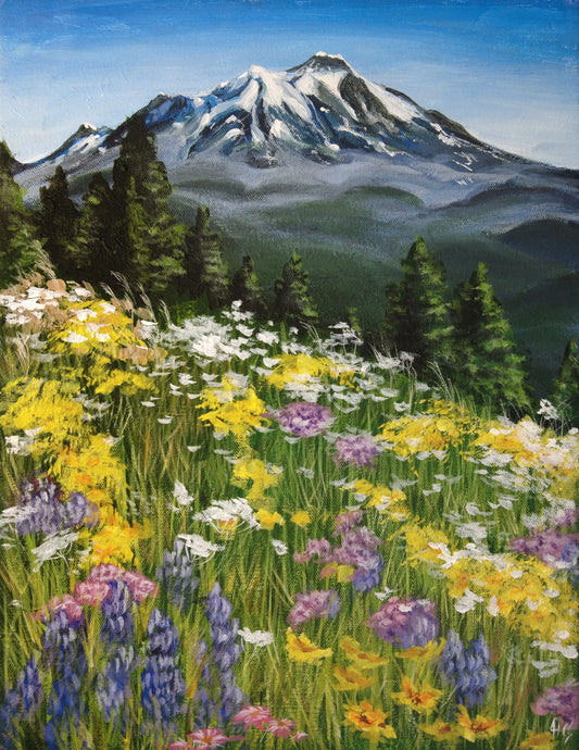 Berg- und Wiesenlandschaft Acrylbild auf Leinwand, Naturmotiv für Wohnzimmer oder Flur