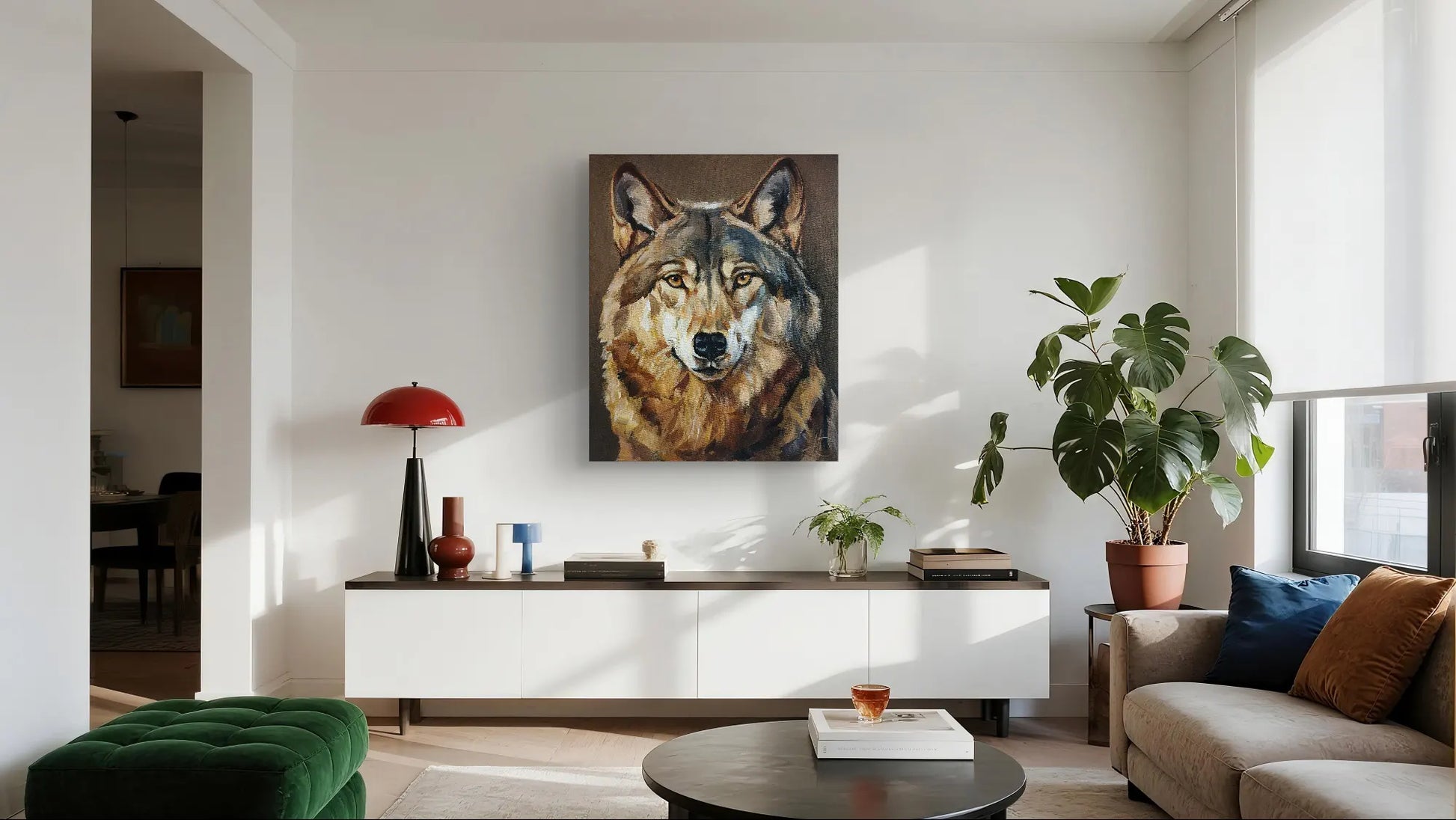 H1Z ART Acrylbild Gemälde Wolf bei Nacht – handgemaltes Original Acrylbild (40 x 50 cm)