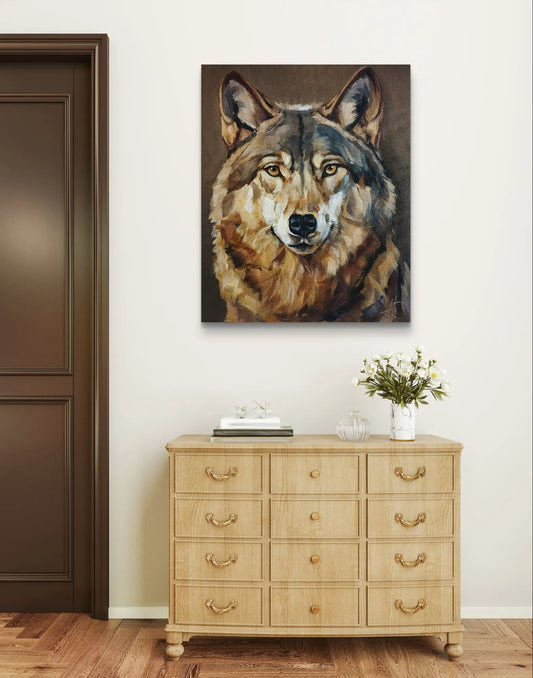 H1Z ART Acrylbild Gemälde Wolf bei Nacht – handgemaltes Original Acrylbild (40 x 50 cm)