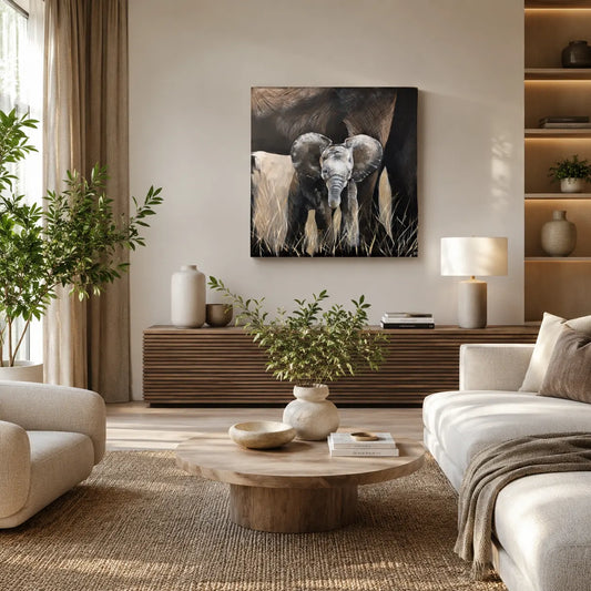 Elefant „Éternel Protecteur“ – Acryl 80 × 80 cm, Original
