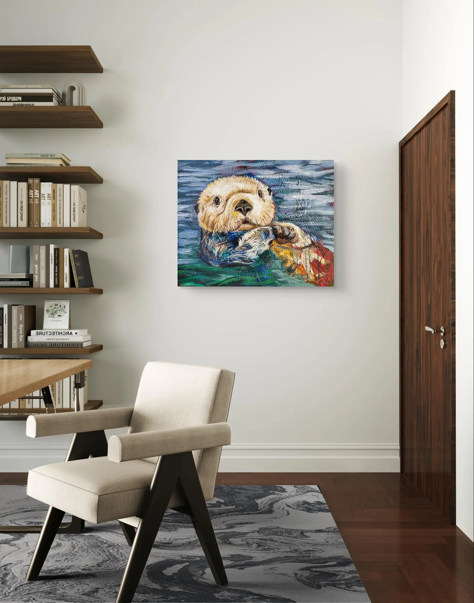H1Z ART Acrylbild Gemälde Spielerischer Otter – handgemaltes Original Acrylbild (40 x 50 cm)