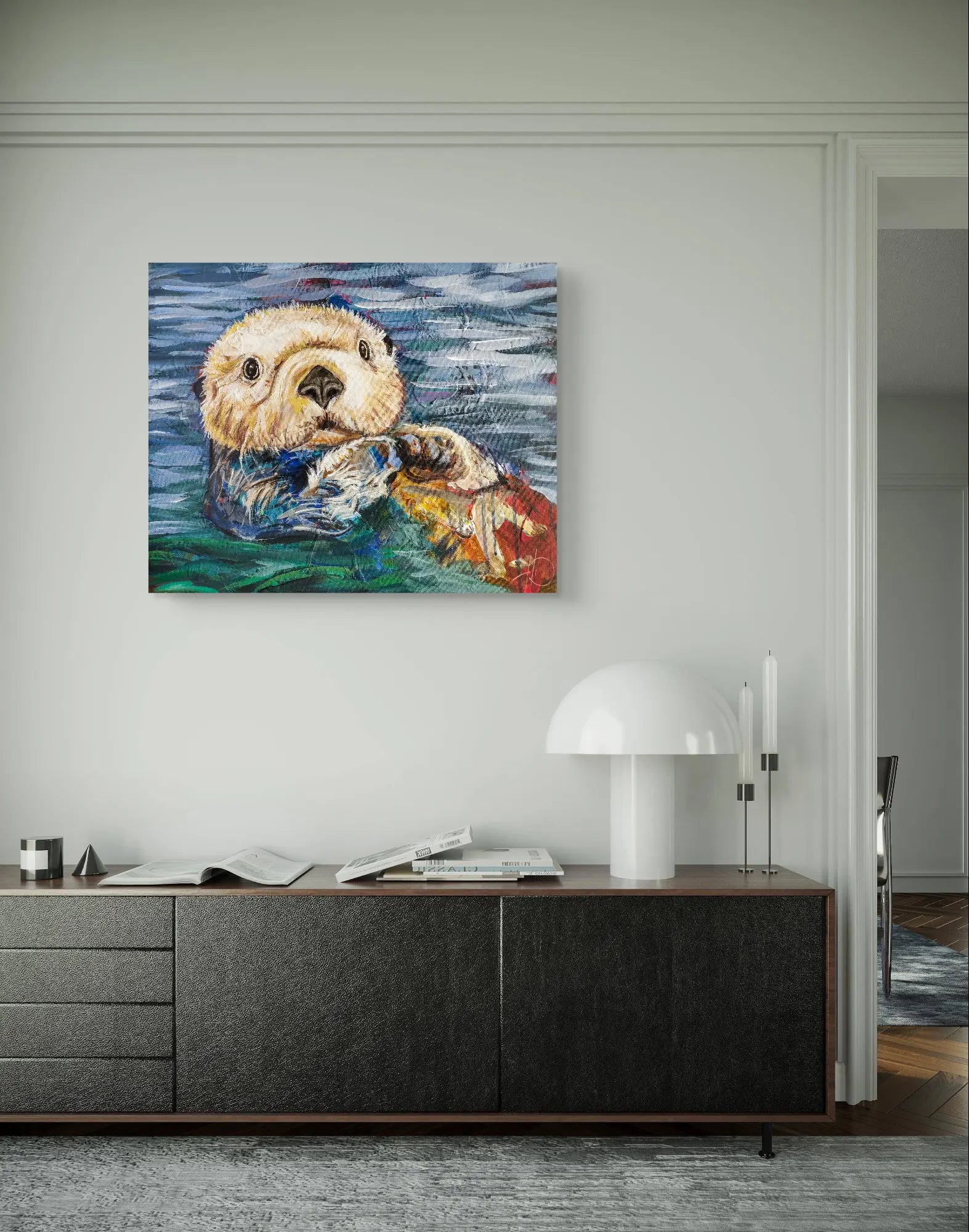 H1Z ART Acrylbild Gemälde Spielerischer Otter – handgemaltes Original Acrylbild (40 x 50 cm)