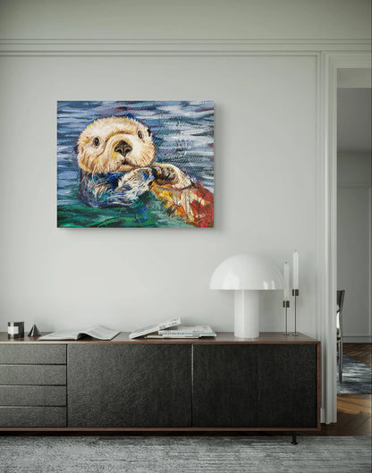 H1Z ART Acrylbild Gemälde Spielerischer Otter – handgemaltes Original Acrylbild (40 x 50 cm)