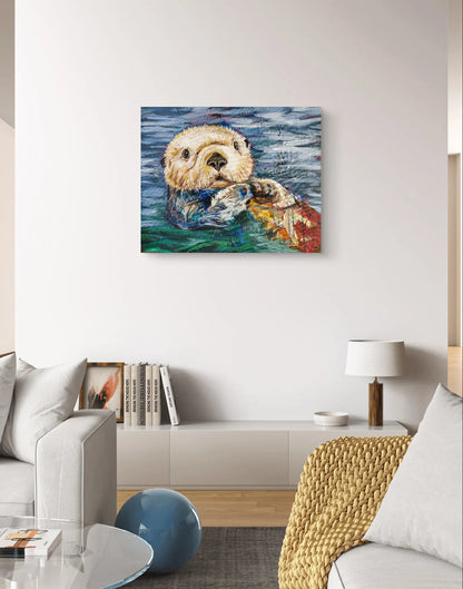 H1Z ART Acrylbild Gemälde Spielerischer Otter – handgemaltes Original Acrylbild (40 x 50 cm)