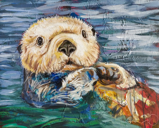 H1Z ART Acrylbild Gemälde Spielerischer Otter – handgemaltes Original Acrylbild (40 x 50 cm)