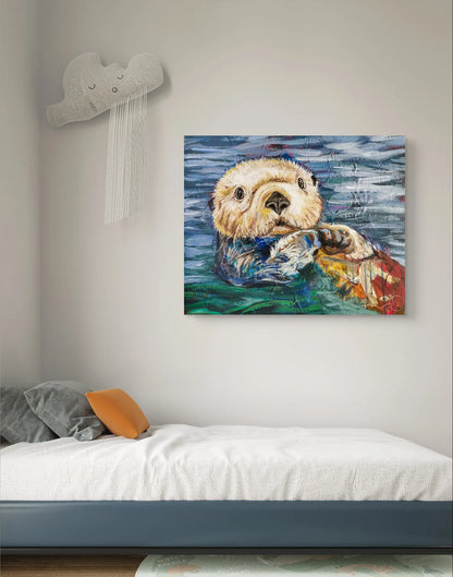 H1Z ART Acrylbild Gemälde Spielerischer Otter – handgemaltes Original Acrylbild (40 x 50 cm)