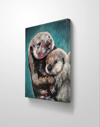H1Z ART Acrylbild Gemälde Innige Verbundenheit (Otter mit Baby) – handgemaltes Original Acrylbild (40 x 50 cm)
