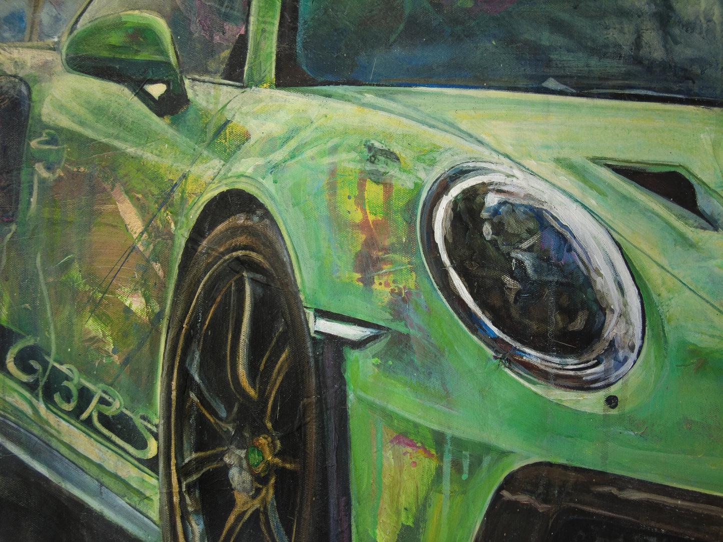 Porsche 911 GT3 RS Acrylgemälde Detail – handgemalte Autokunst auf Leinwand