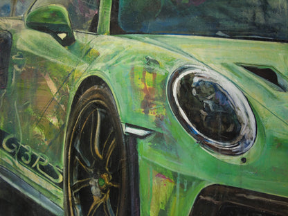 Porsche 911 GT3 RS Acrylgemälde Detail – handgemalte Autokunst auf Leinwand