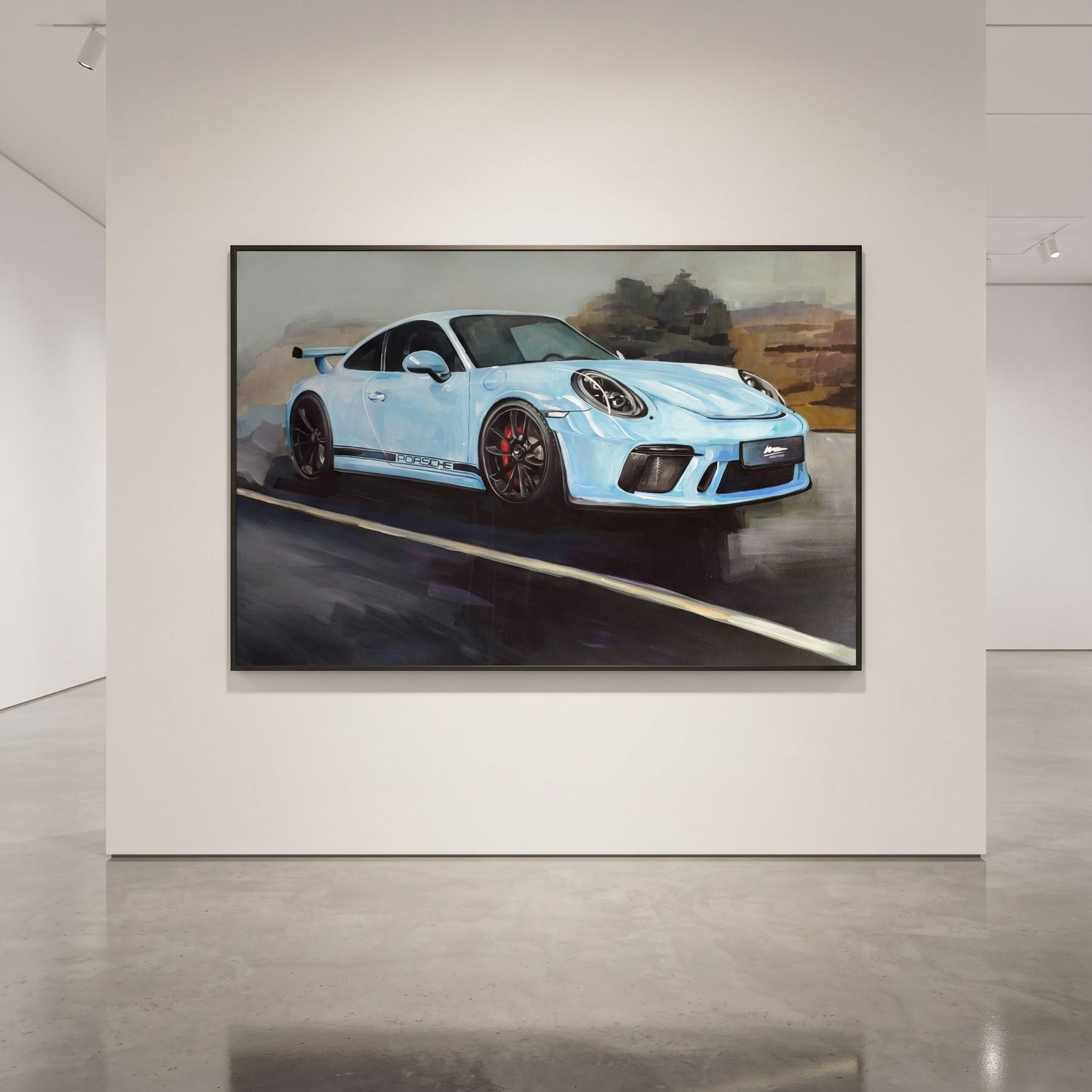 Handgemaltes Porsche 911 GT3 Gemälde auf Leinwand – modernes Original Acrylbild mit sportlichem Design als hochwertiges Wandbild für Auto-Enthusiasten.