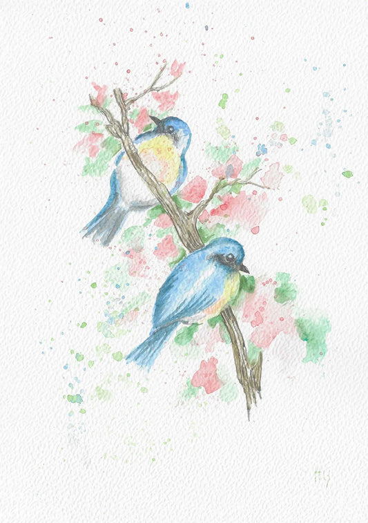 Postkarte – "Blaumeisen" – Handgemalt
