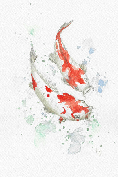Postkarte „Koi Karpfen“ – Handgemalt