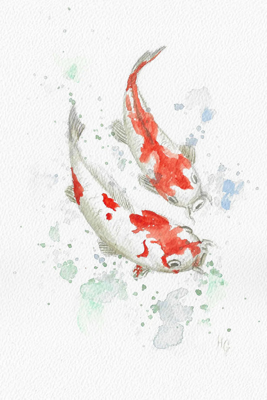 Postkarte „Koi Karpfen“ – Handgemalt