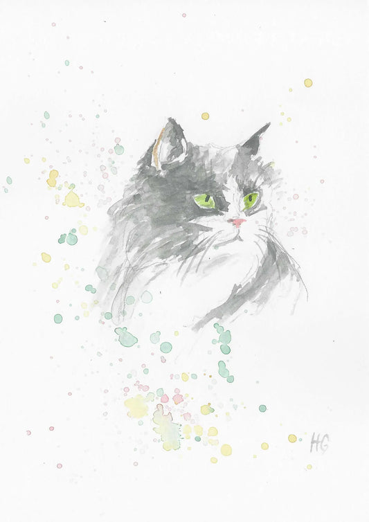 Postkarte „Schwarze Katze“ – Handgemalt