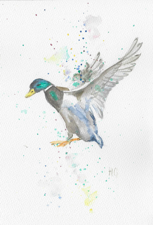 Postkarte – "Flügelspaß" – Handgemalt