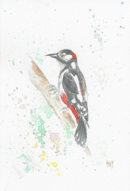 Postkarte „Specht“ – Handgemalt