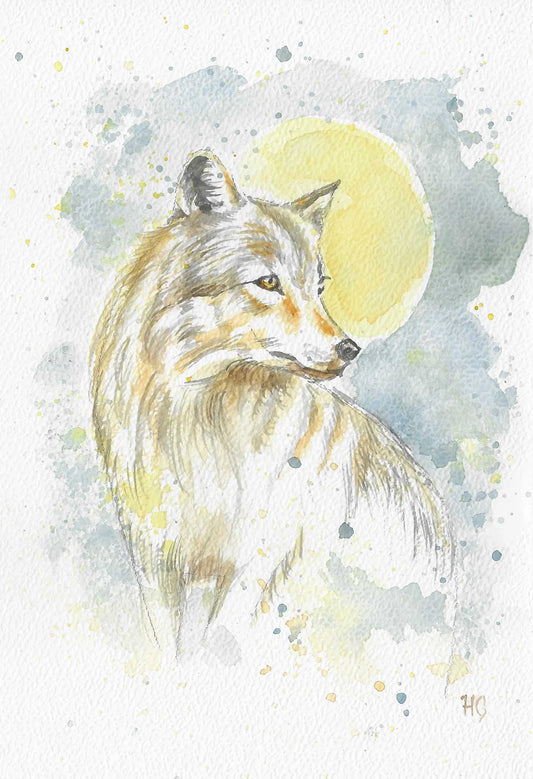 Postkarte „Wolf" – Handgemalt