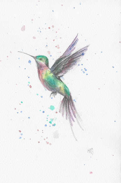 Postkarte – "Kolibri" – Handgemalt