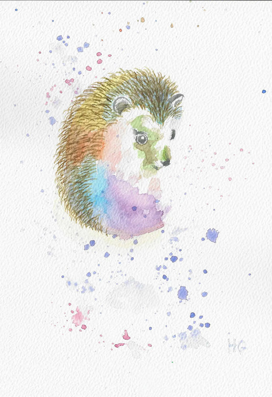 Postkarte – "bunter Igel" – Handgemalt