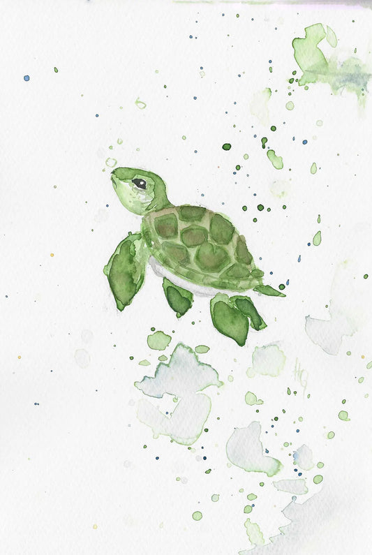 Postkarte „grüne Schildkröte“ – Handgemalt