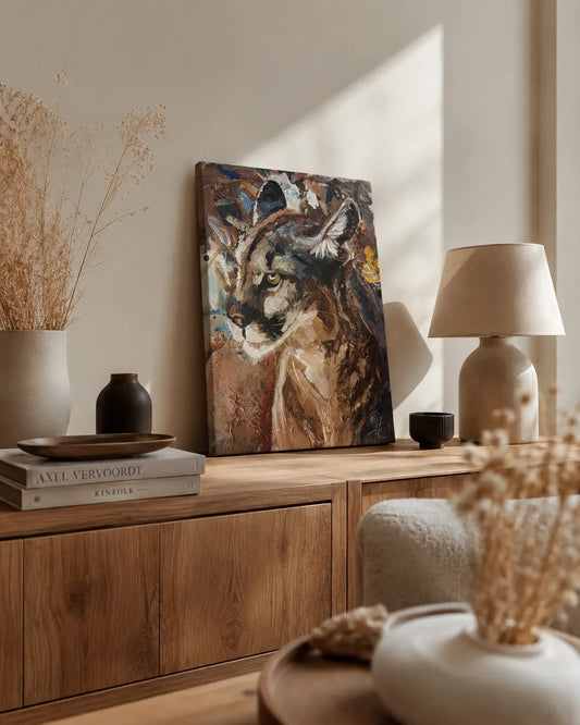 Puma Gemälde handgemalt – Acrylbild Tierportrait, zeitgenössische Tierkunst kaufen