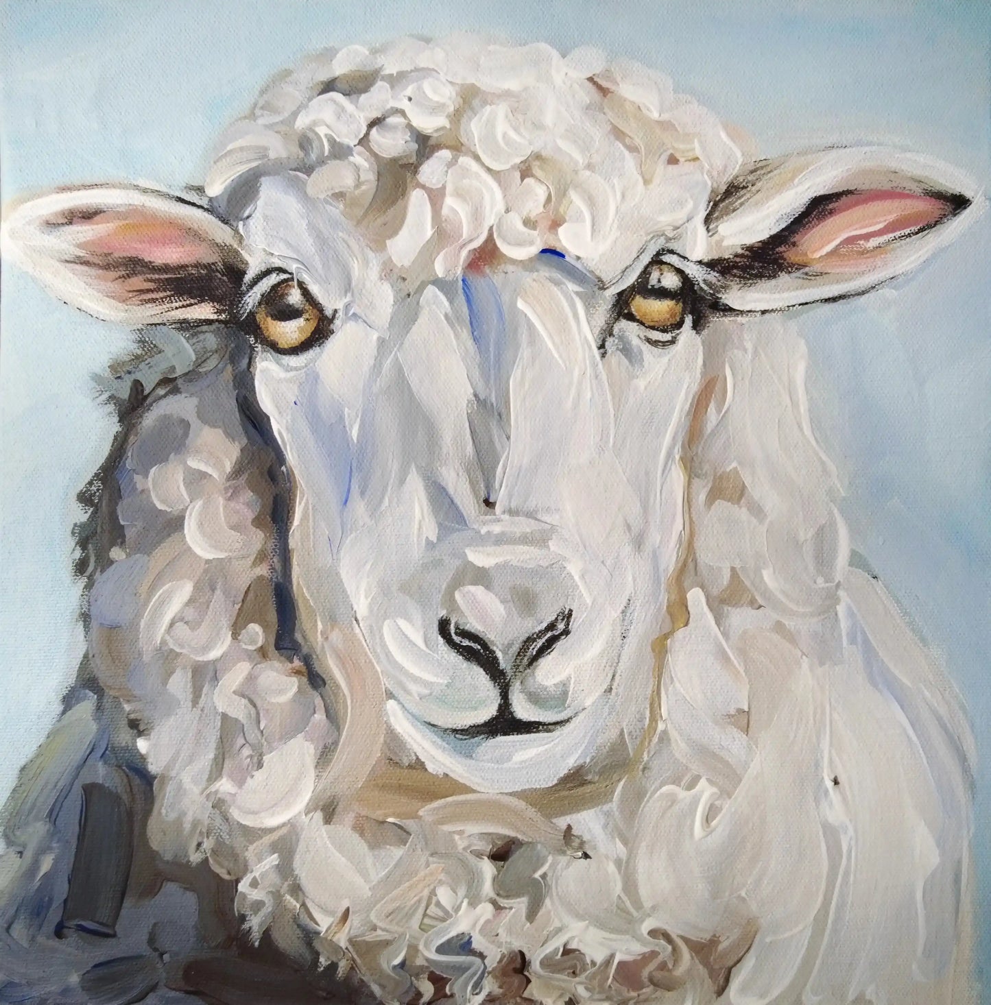 Schaf Acrylbild auf Leinwand, direkt blickend, dekoratives Tierportrait für Wohnzimmer oder Flur