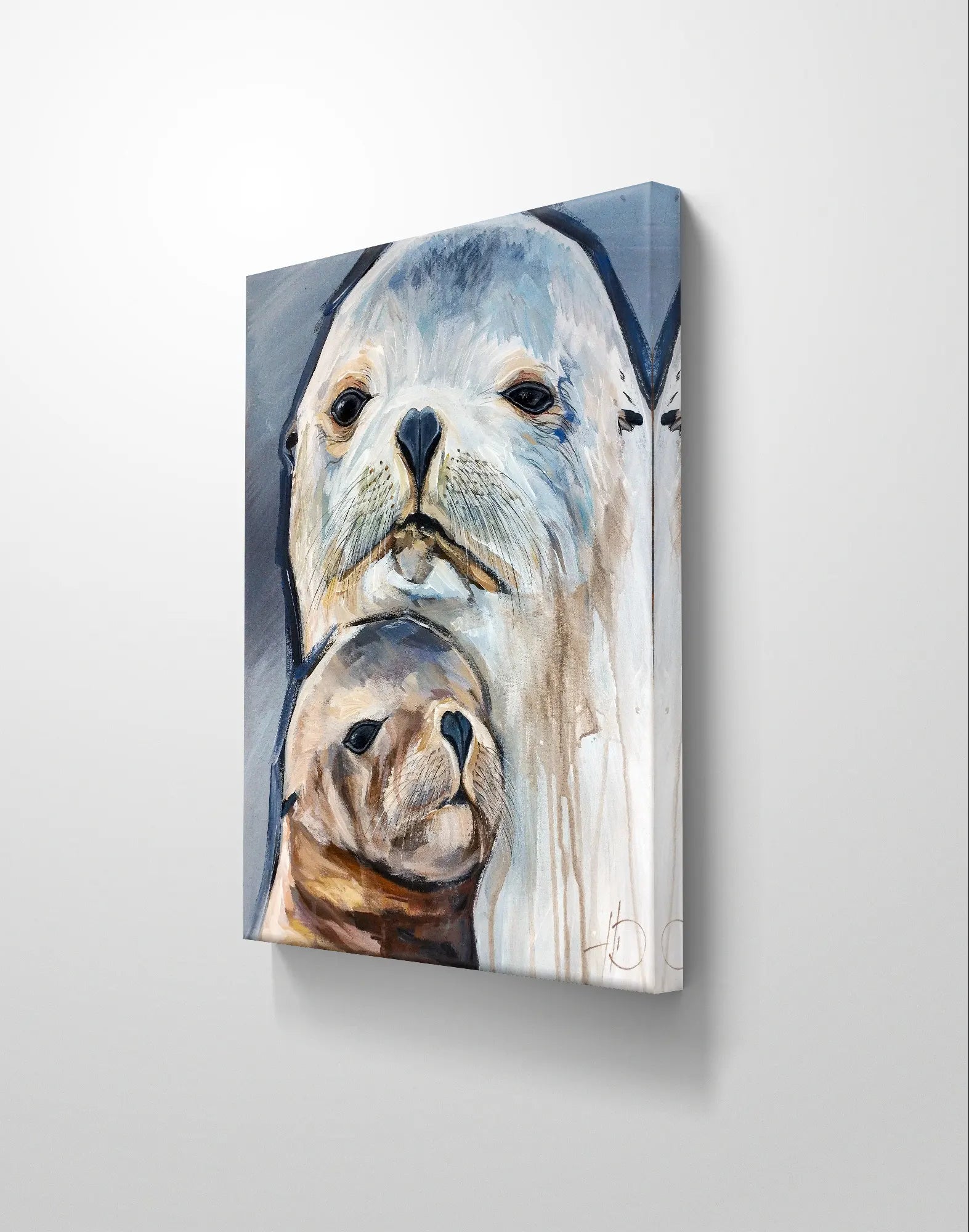 H1Z ART Acrylbild Gemälde Seehund und Kind – handgemaltes Original Acrylbild (40 x 50 cm)