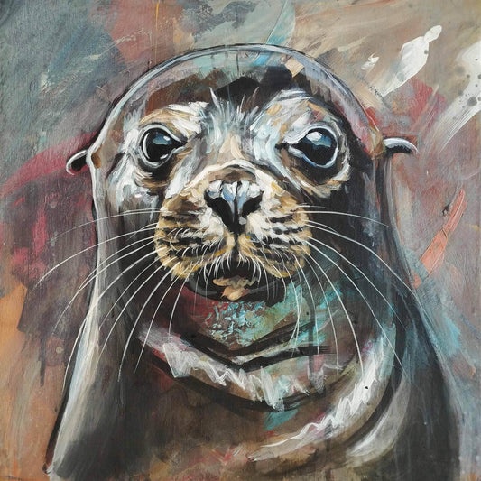 Heinz Acrylbild Gemälde Seehund – handgemaltes Original Acrylbild (40 x 40 cm)