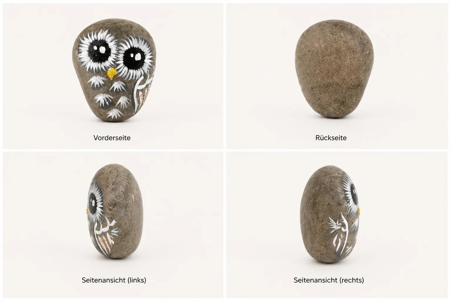 Bemalter Stein Eule Vorder- und Rückseite – Naturkiesel unbemalt hinten, Acryl Eulen-Motiv vorne
