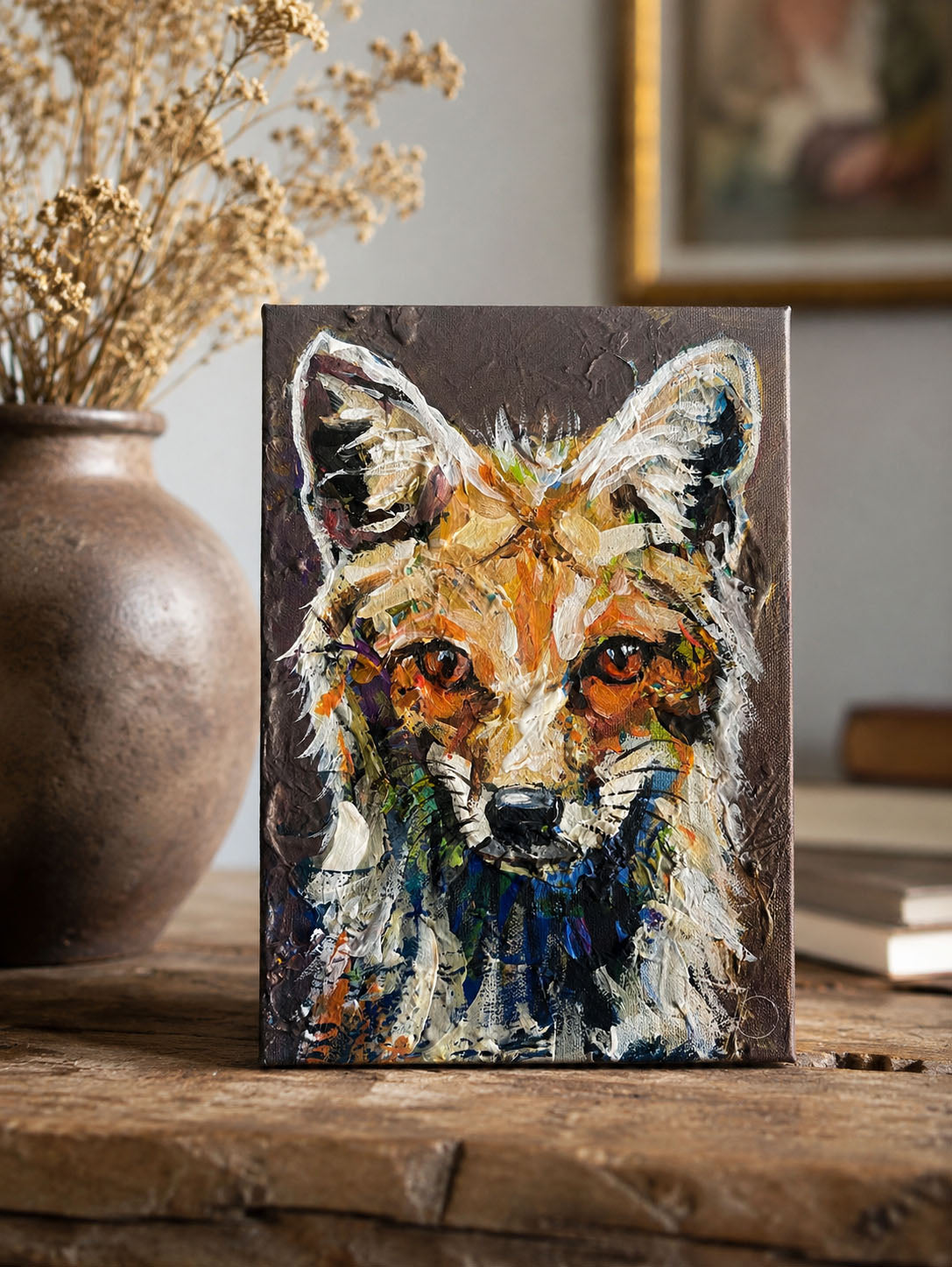Handgemaltes Acrylgemälde mit Fuchs als Wandkunst im stilvollen
Wohnraum.