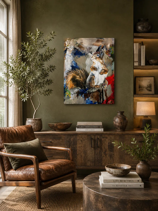 Eichhörnchen Tierportrait – handgemaltes Acrylgemälde, originale Tierbilder Kunst kaufen