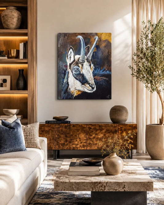 Gams Tierportrait – handgemaltes Acrylgemälde, originale Tierbilder Kunst kaufen