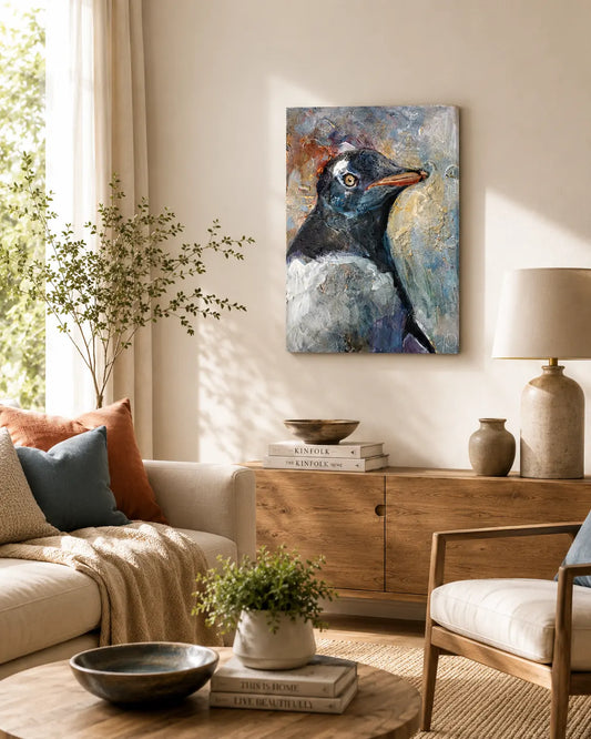 Pinguin Tierportrait – handgemaltes Acrylgemälde, originale Tierbilder Kunst kaufen