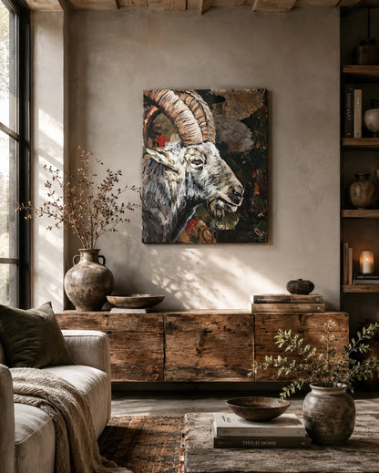 Steinbock Tierportrait – handgemaltes Acrylgemälde, originale Tierbilder Kunst kaufen
