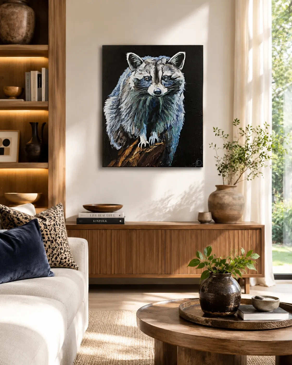 Waschbär Tierportrait – handgemaltes Acrylgemälde, originale Tierbilder Kunst kaufen