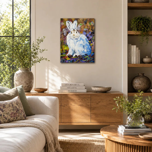 Weißer Hase Tierportrait – handgemaltes Acrylgemälde, originale Tierbilder Kunst kaufen