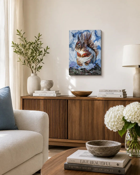 Kleines Eichhörnchen Tierportrait – handgemaltes Acrylgemälde, Tierbilder Kunst kaufen