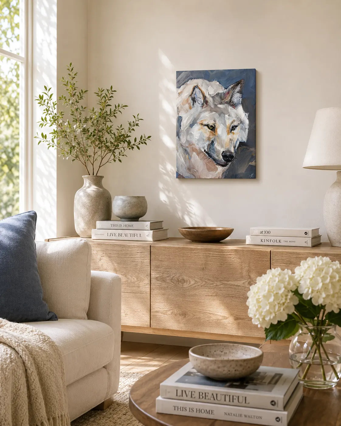 Weißer Wolf Tierportrait – handgemaltes Acrylgemälde, originale Tierbilder Kunst kaufen
