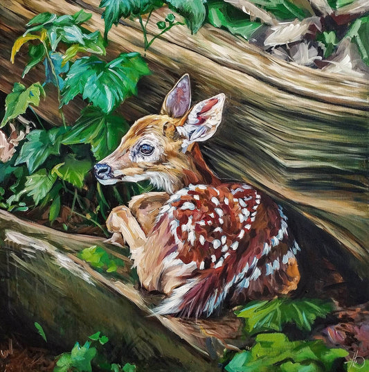 Gemälde Rehkitz – handgemaltes Original Acrylbild (100 x 100 cm)