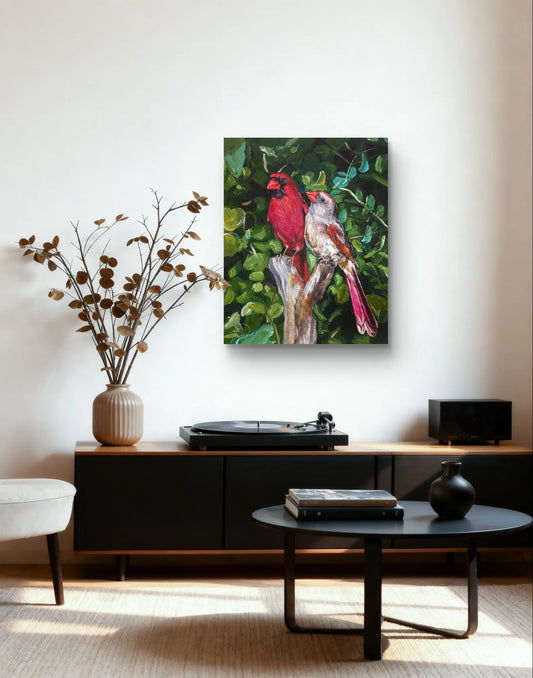 Gemälde Kardinalspaar – handgemaltes Original Acrylbild (40 x 50 cm)