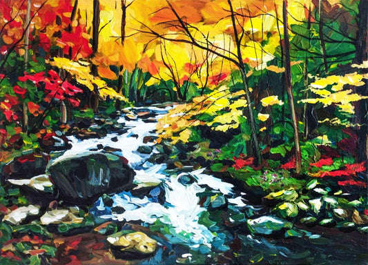 Gemälde Waldfluss – handgemaltes Original Acrylbild (50 x 70 cm)