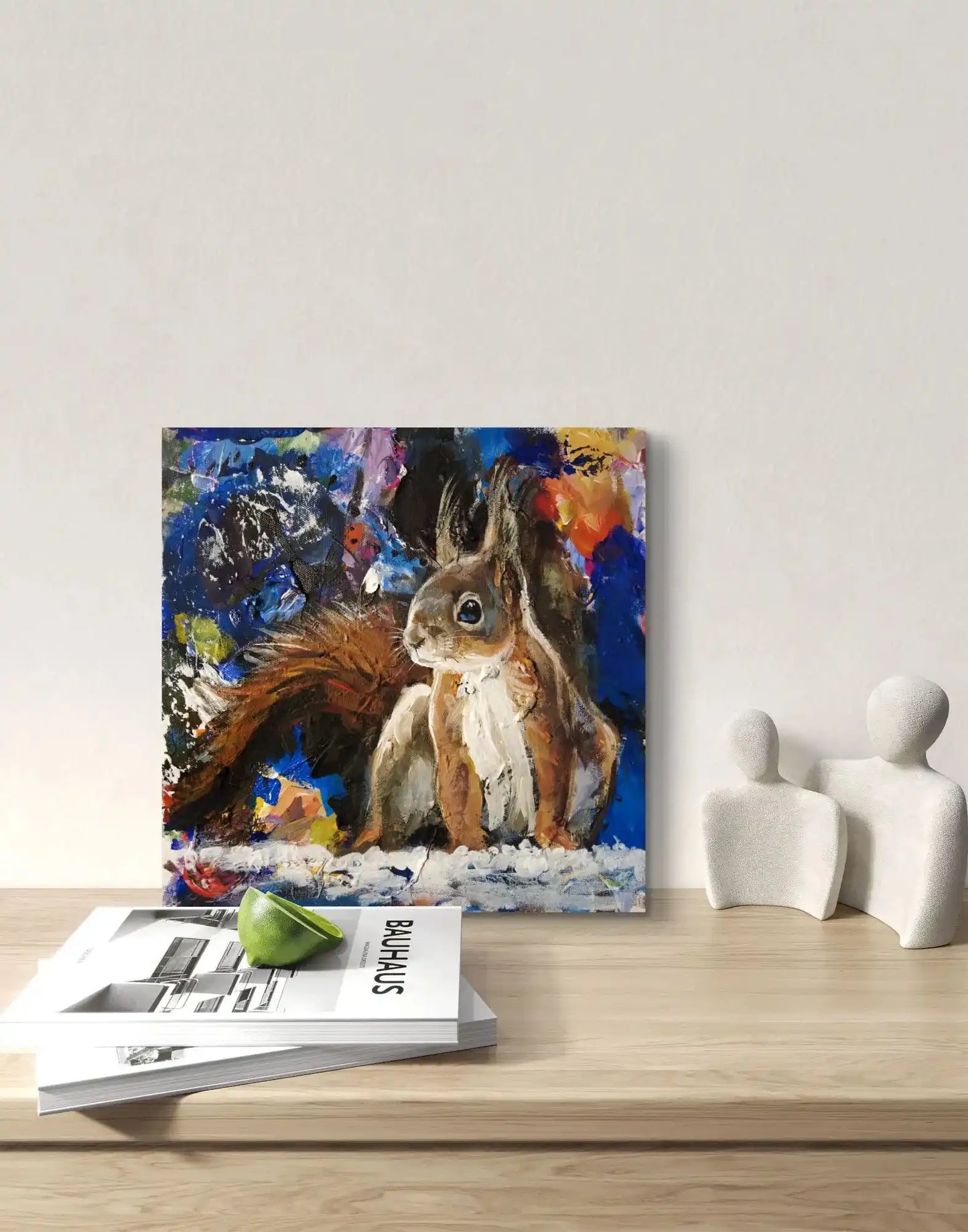 Handgemaltes Eichhörnchen Acrylgemälde 30×30 cm – warme Erdtöne, detailreiches Tierporträt