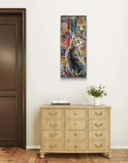 Skizzenhafter Hase Acrylbild auf Leinwand, modernes Tierportrait für kreative Räume oder Atelier.