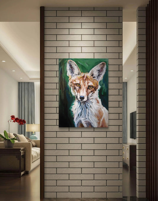 Zurückhaltender Fuchs Acrylbild auf Leinwand, feine Linien und stille Präsenz für ruhige Wohnräume.
