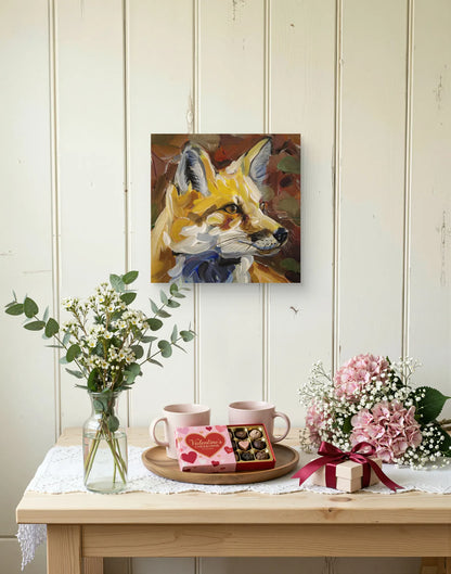 Leuchtendes Fuchs Acrylbild auf Leinwand, handgemaltes Tierportrait als moderne Kunst fürs Wohnzimmer.