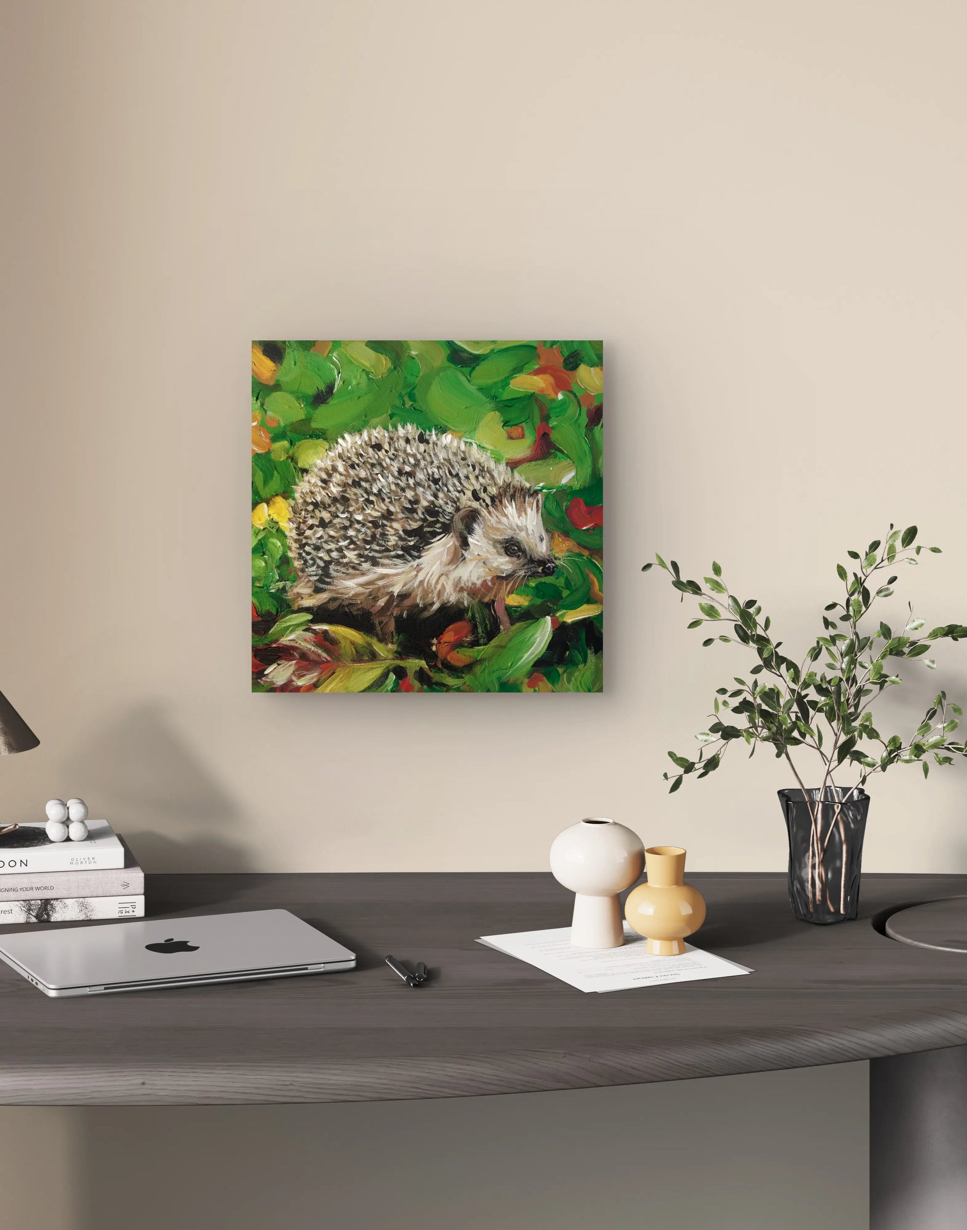 Igel Acrylbild auf Leinwand, handgemaltes Tierportrait mit Struktur für Kinderzimmer oder Flur.