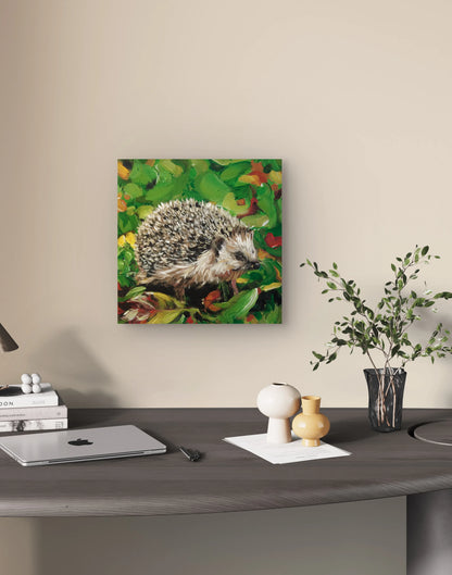Igel Acrylbild auf Leinwand, handgemaltes Tierportrait mit Struktur für Kinderzimmer oder Flur.